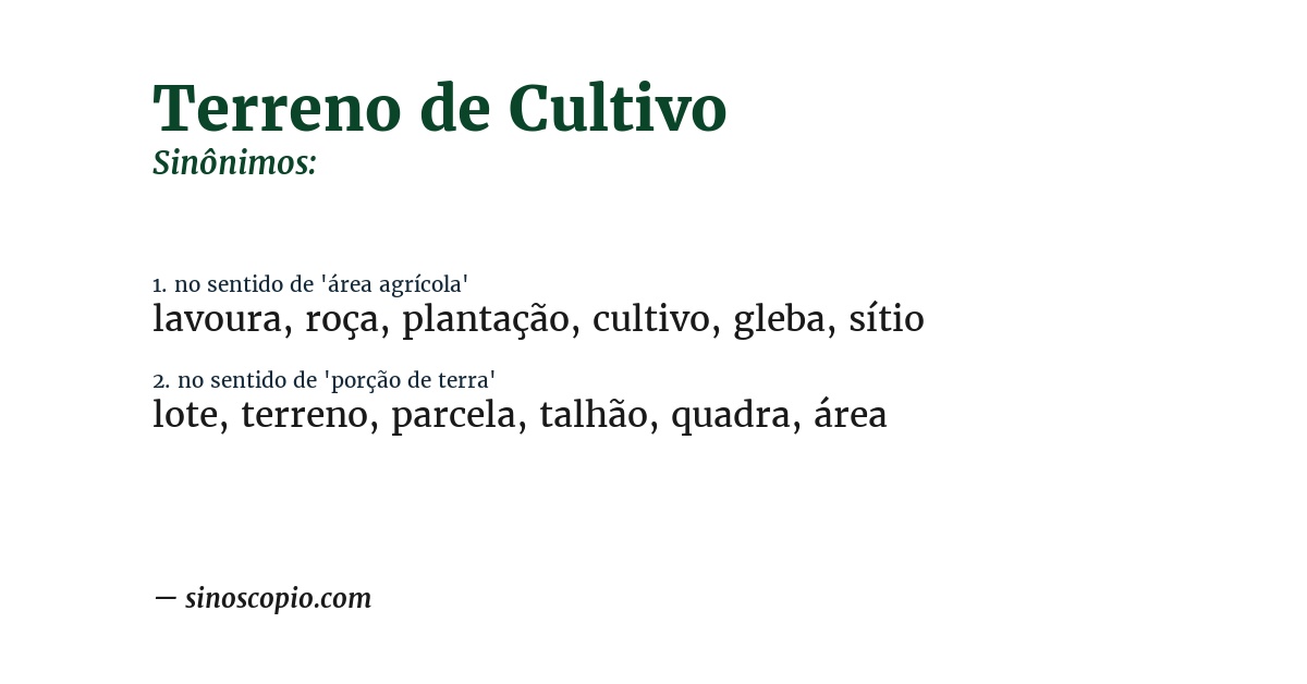 Sinônimo de terreno de cultivo