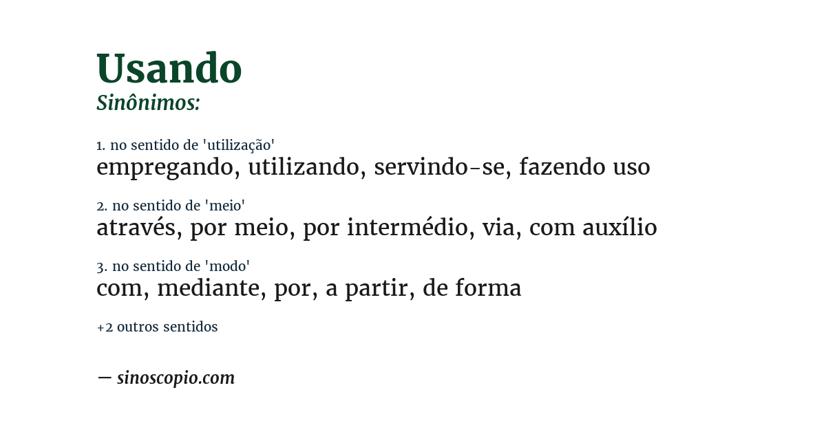 Sinônimo de usando