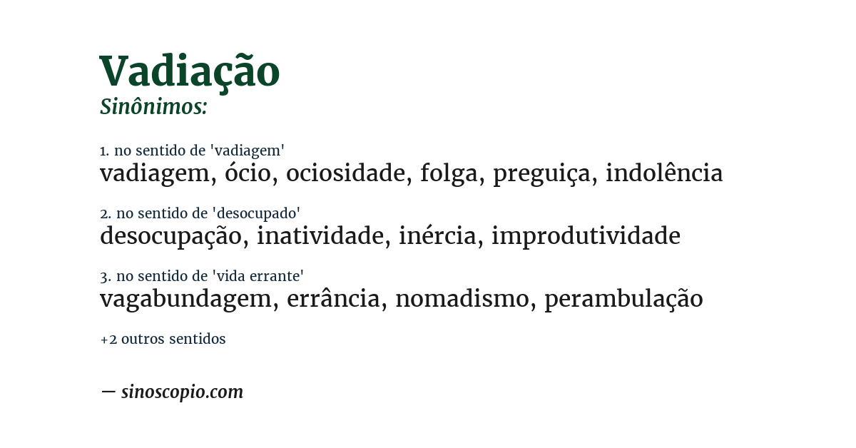 Sinônimo de vadiação