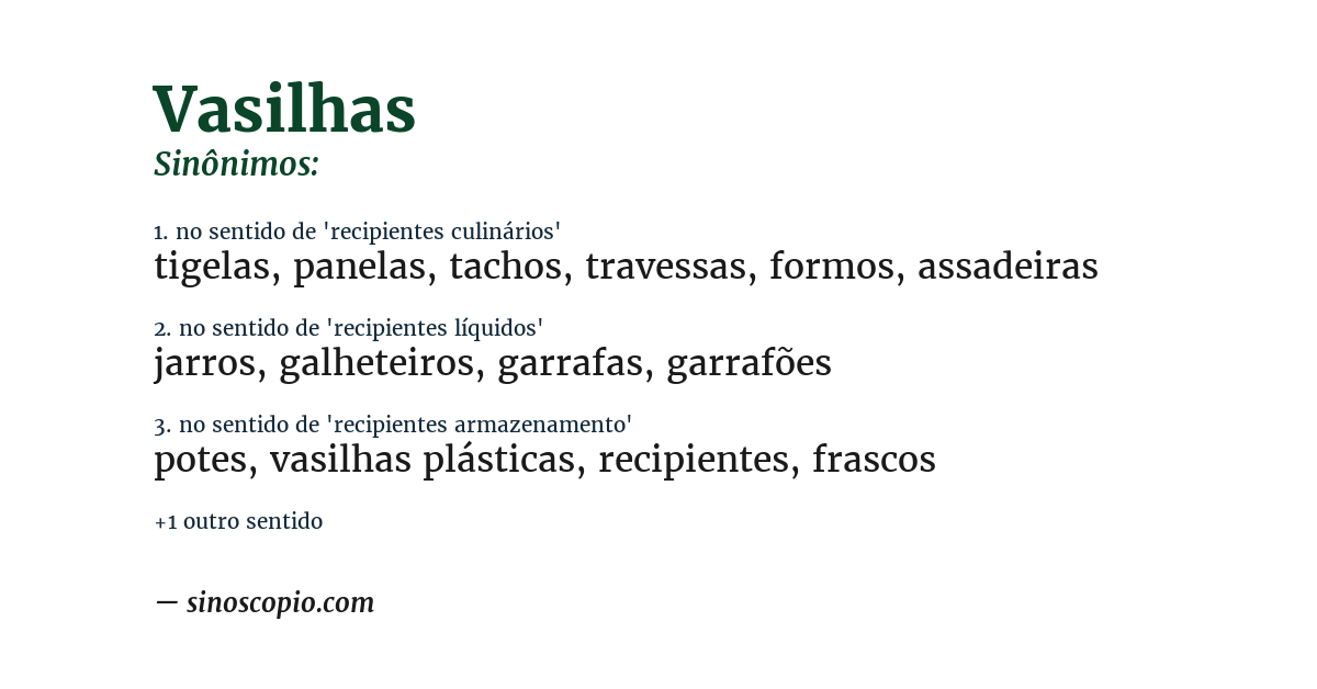 Sinônimo de vasilhas