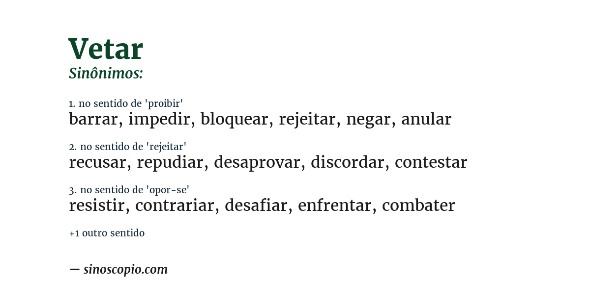 Sinônimo de vetar