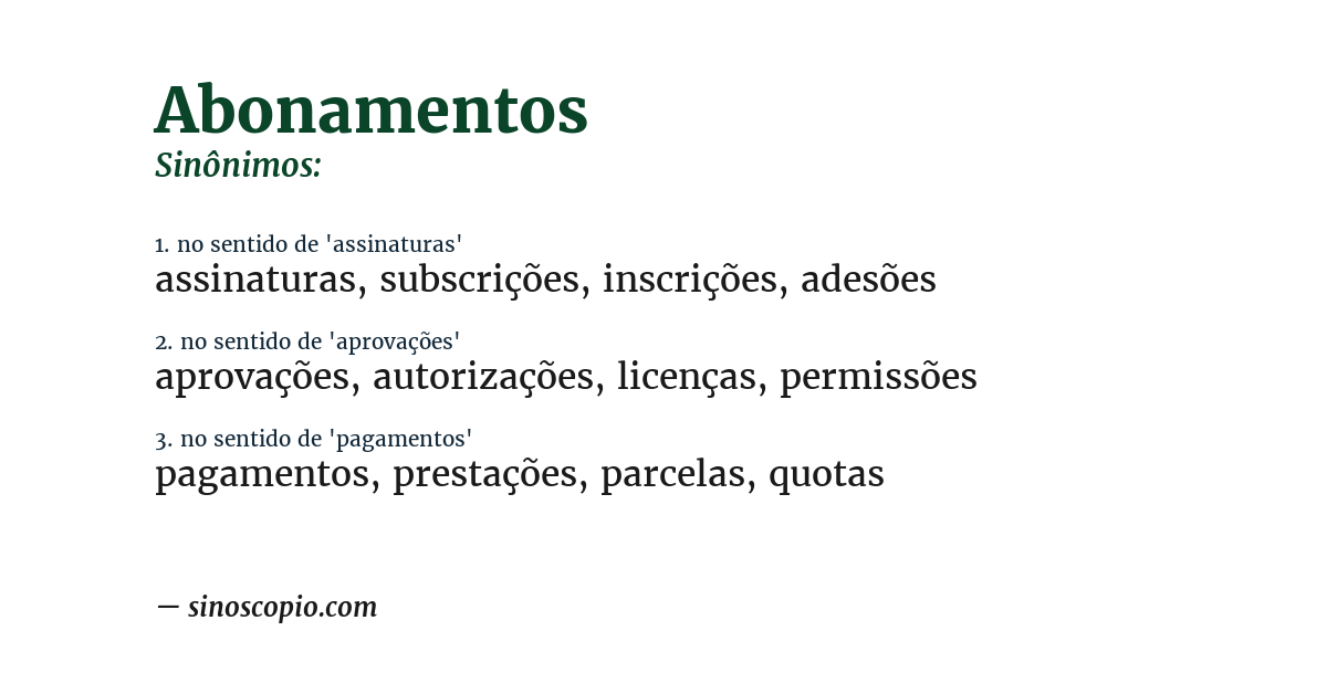 Sinônimo de abonamentos