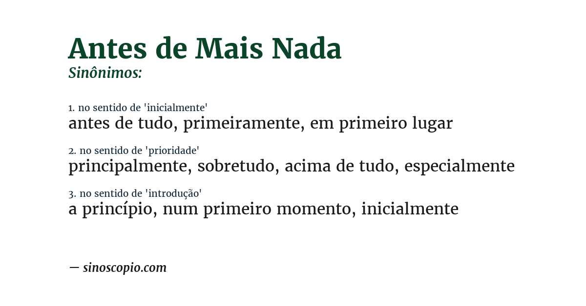 Sinônimo de antes de mais nada