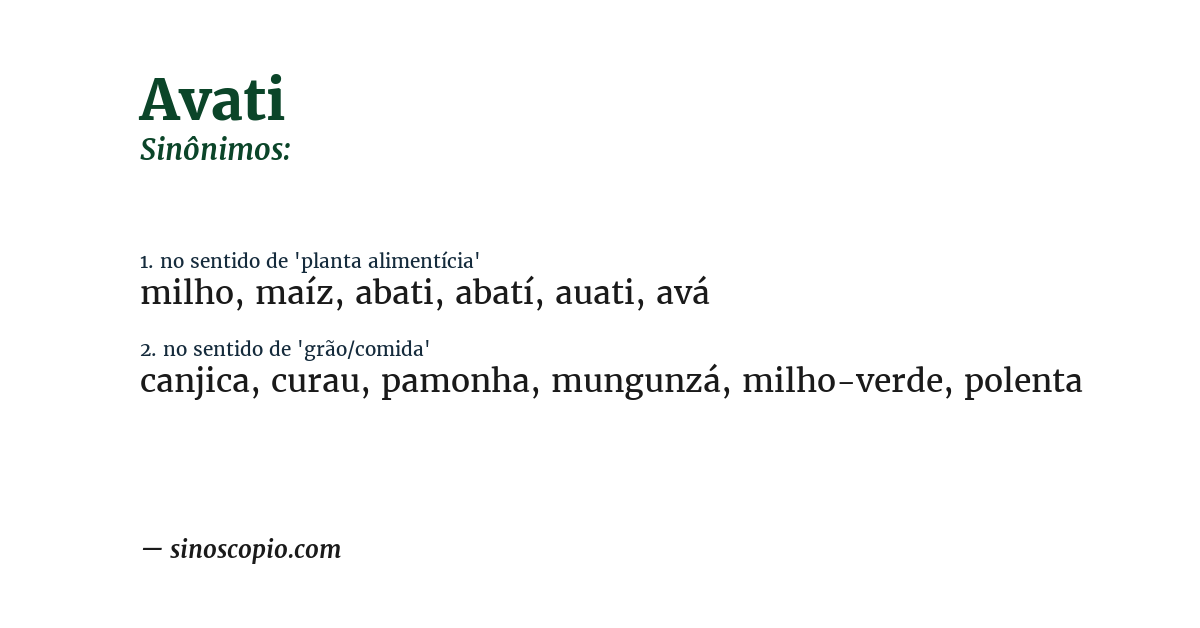Sinônimo de avati
