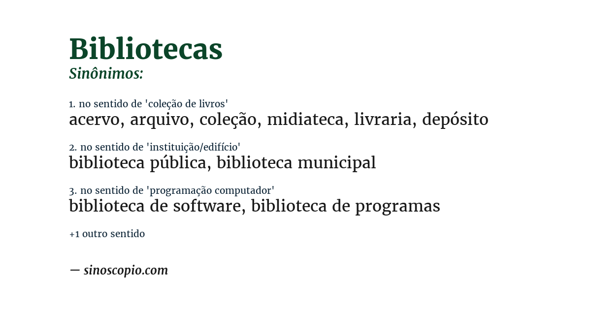 Sinônimo de bibliotecas