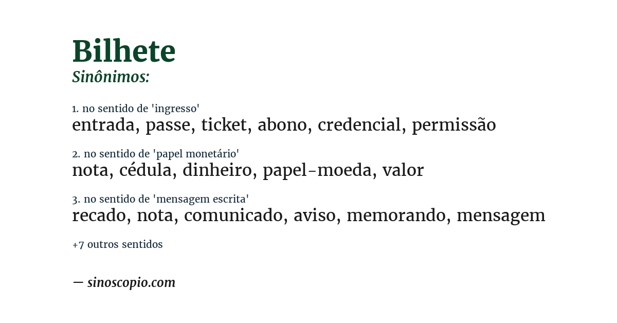 Sinônimo de bilhete
