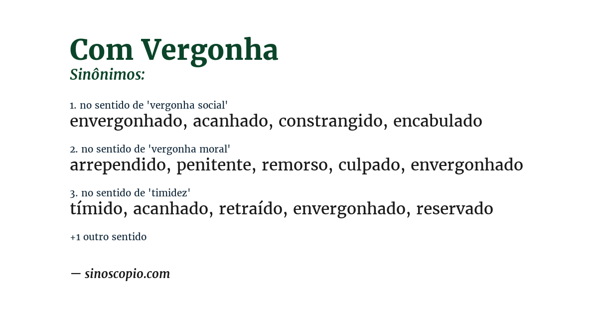 Sinônimo de com vergonha