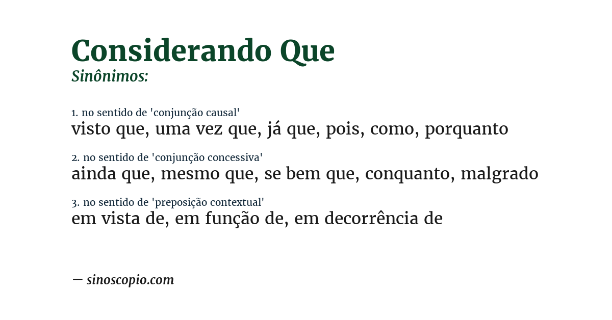Sinônimo de considerando que