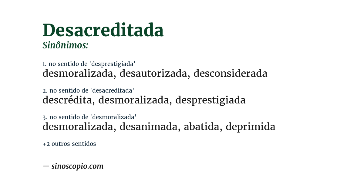 Sinônimo de desacreditada