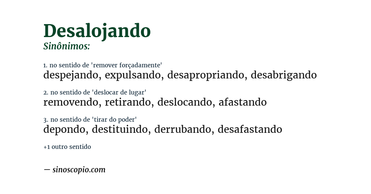 Sinônimo de desalojando