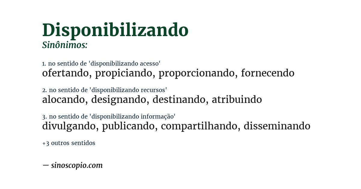 Sinônimo de disponibilizando