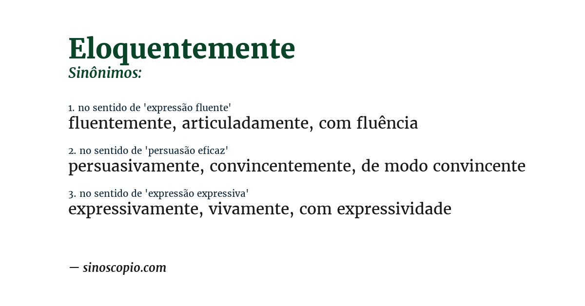 Sinônimo de eloquentemente