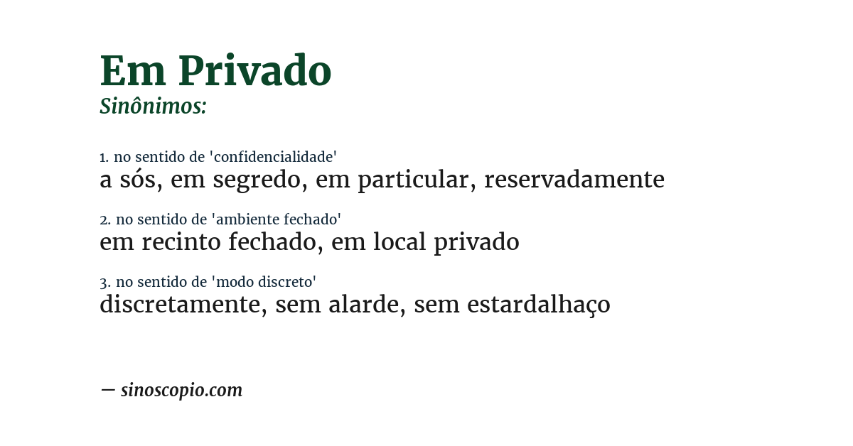 Sinônimo de em privado
