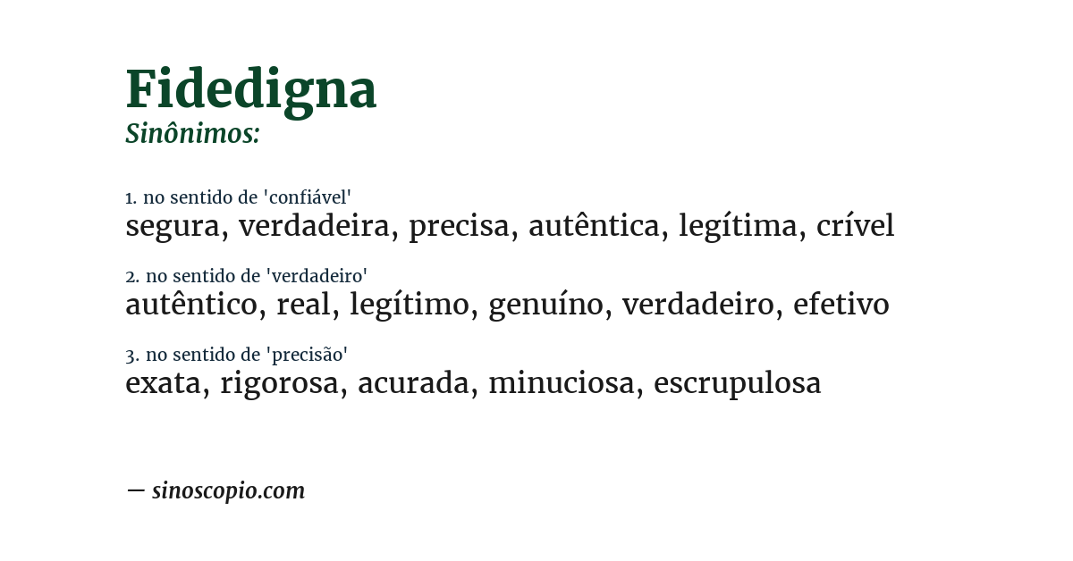 Sinônimo de fidedigna