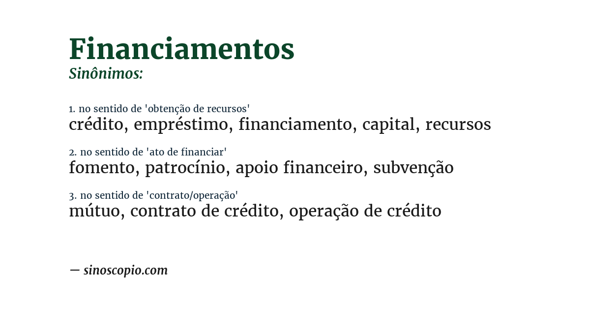 Sinônimo de financiamentos