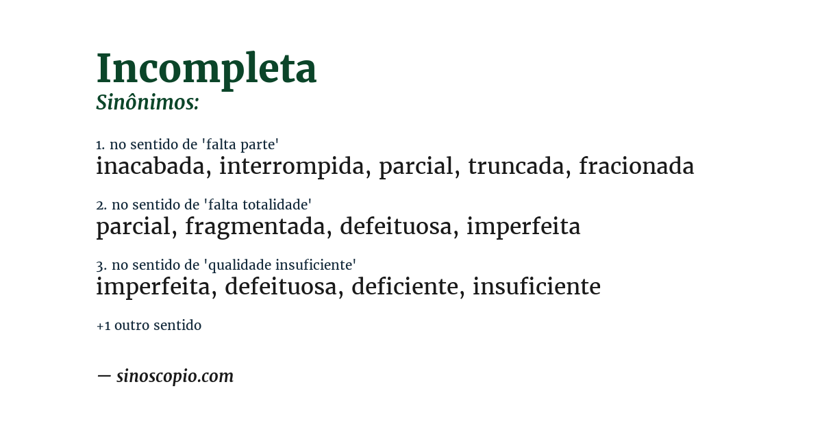Sinônimo de incompleta