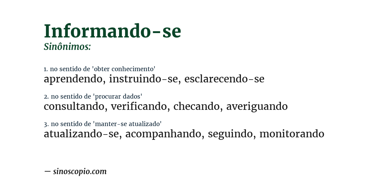 Sinônimo de informando-se