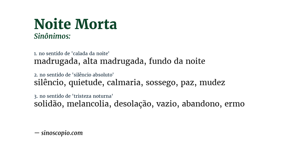 Sinônimo de noite morta