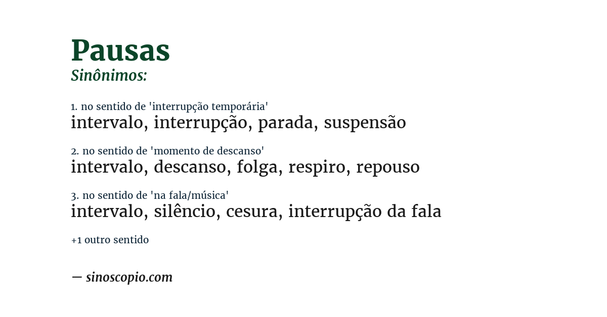 Sinônimo de pausas