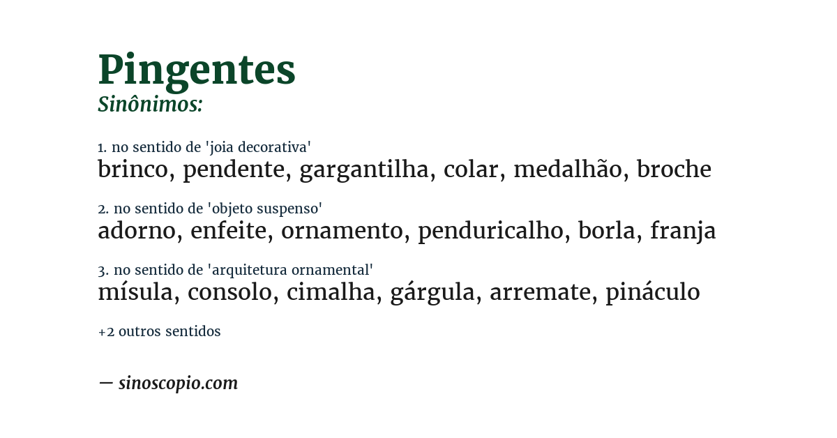 Sinônimo de pingentes