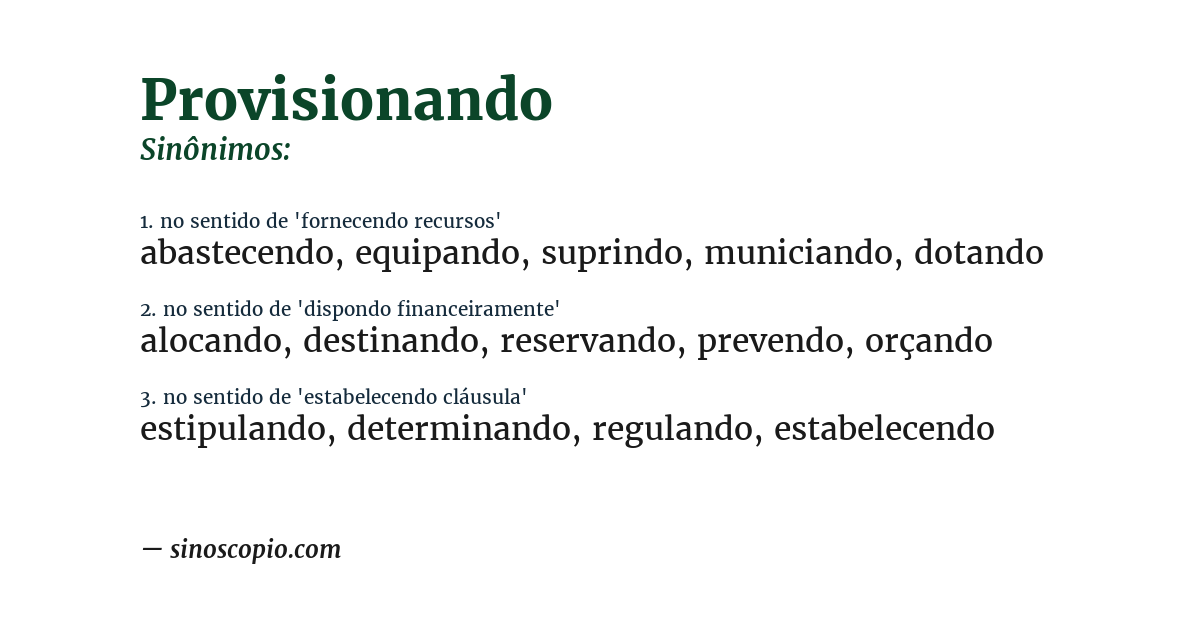 Sinônimo de provisionando