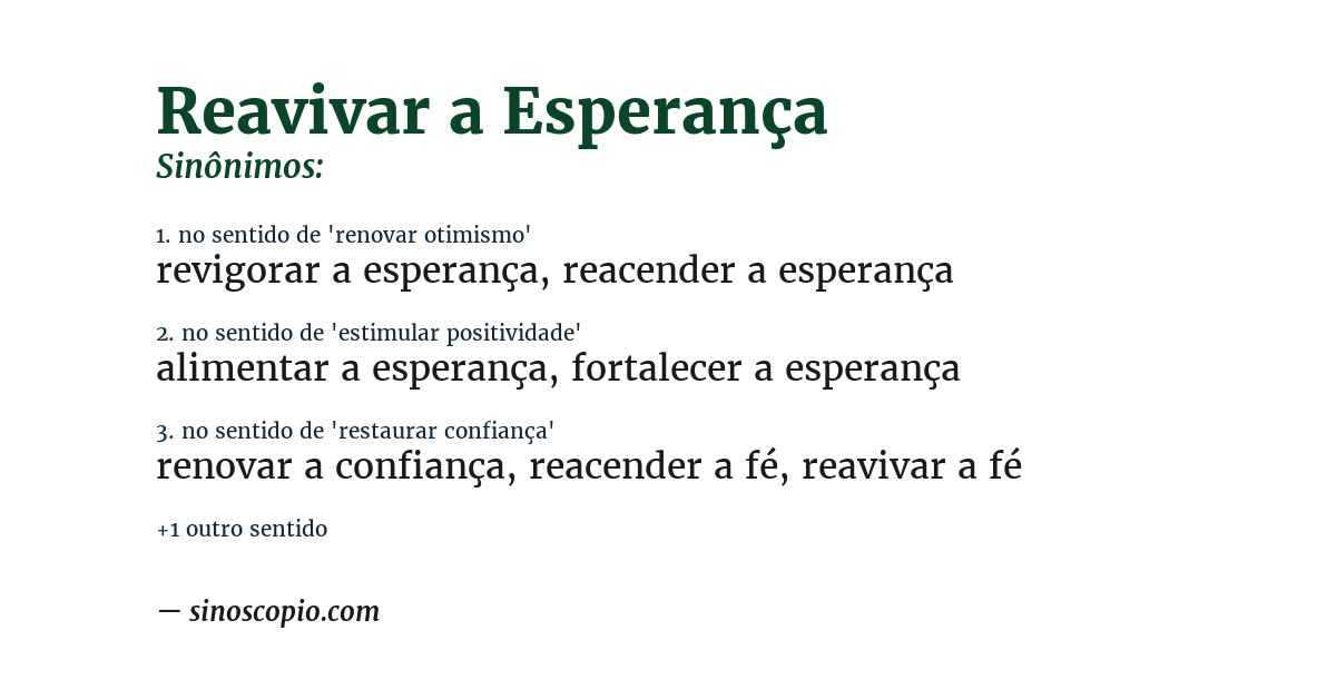 Sinônimo de reavivar a esperança