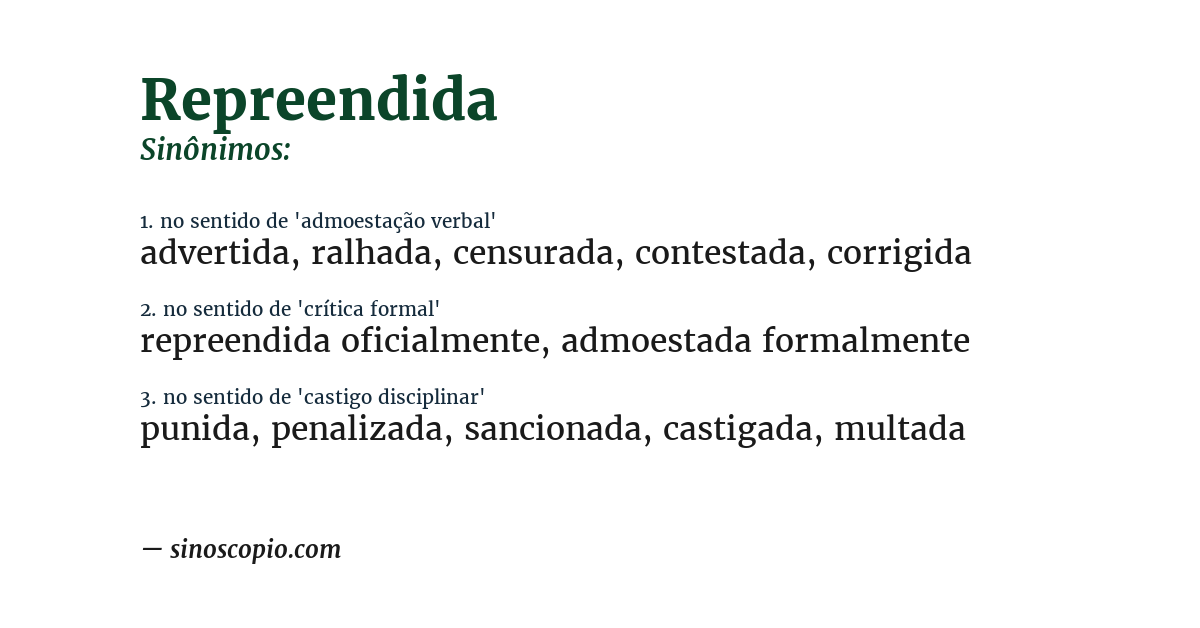 Sinônimo de repreendida