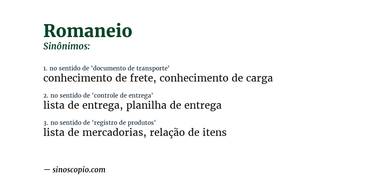 Sinônimo de romaneio