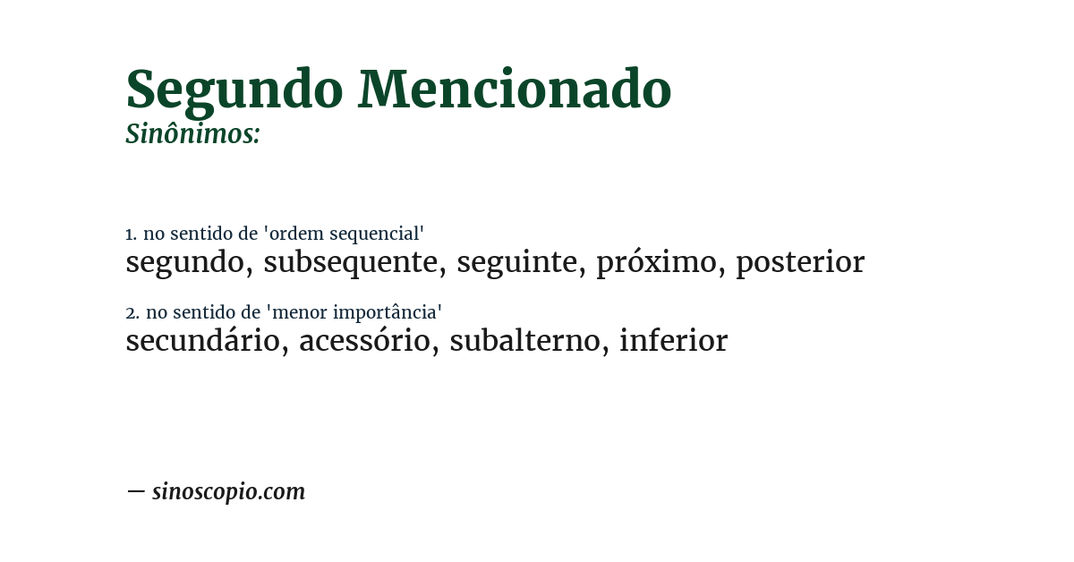 Sinônimo de segundo mencionado