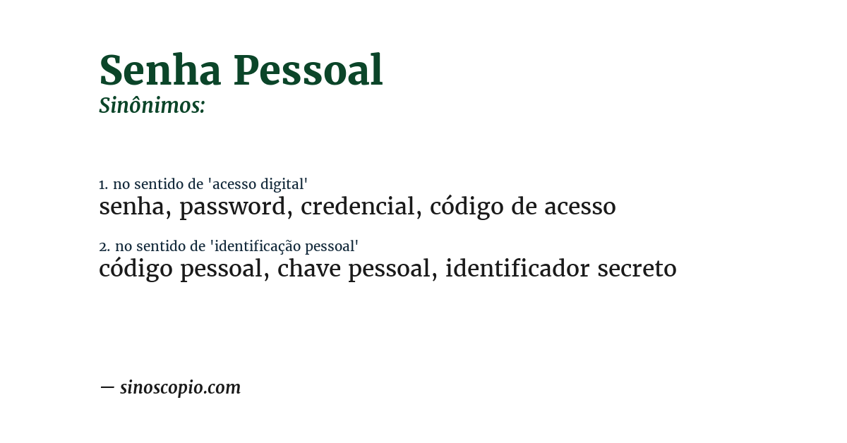Sinônimo de senha pessoal