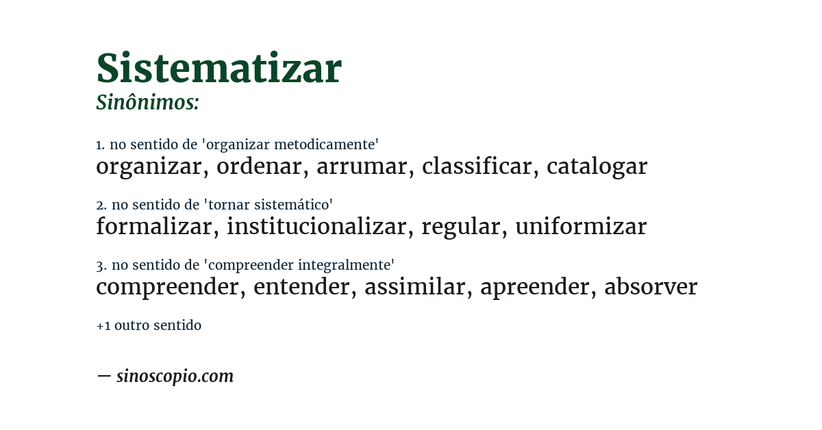 Sinônimo de sistematizar