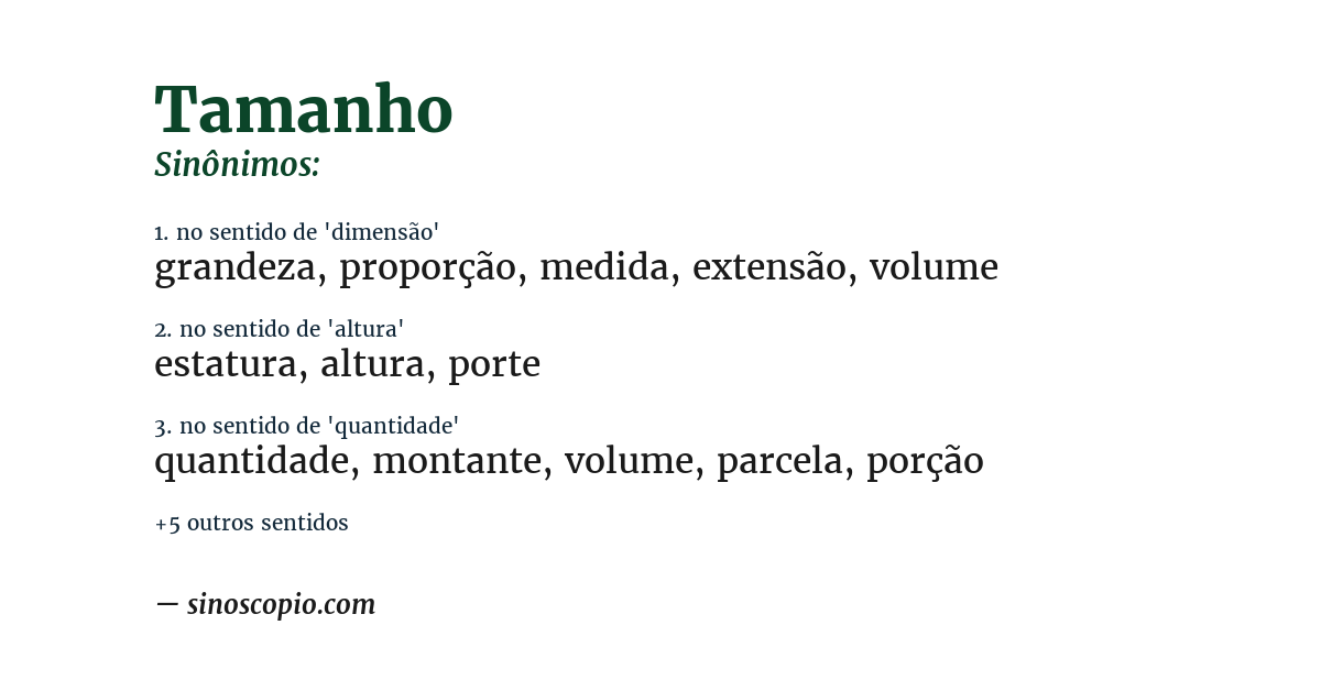 Sinônimo de tamanho