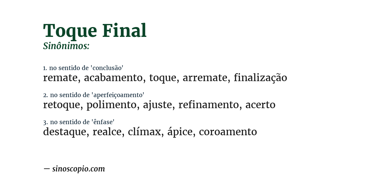 Sinônimo de toque final