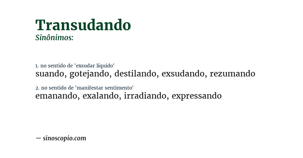 Sinônimo de transudando