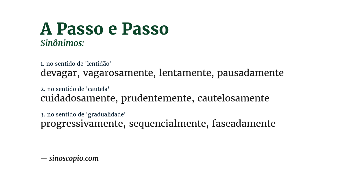 Sinônimo de a passo e passo