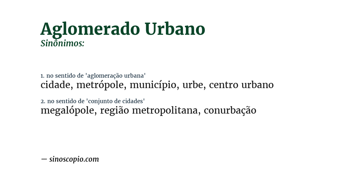Sinônimo de aglomerado urbano