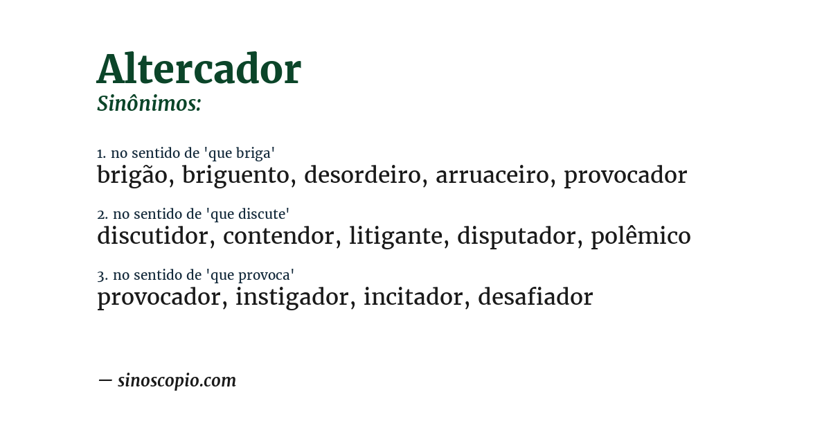 Sinônimo de altercador
