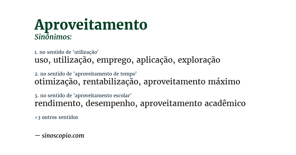 Sinônimo de aproveitamento