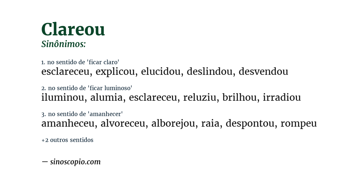 Sinônimo de clareou