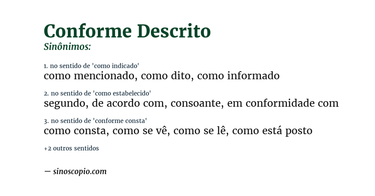 Sinônimo de conforme descrito