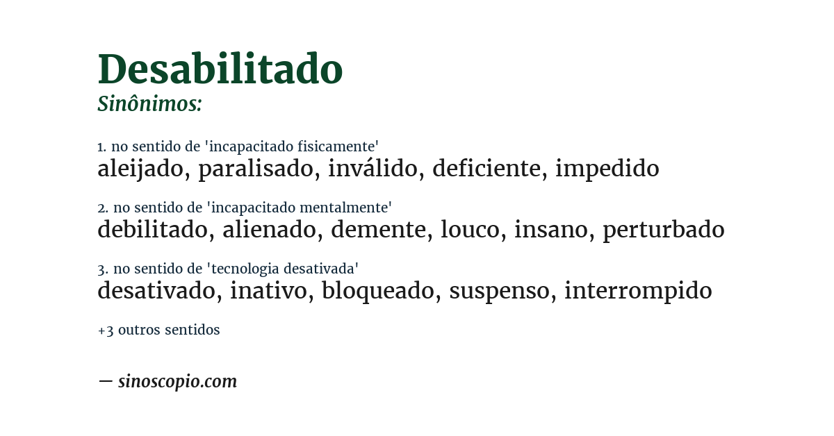 Sinônimo de desabilitado