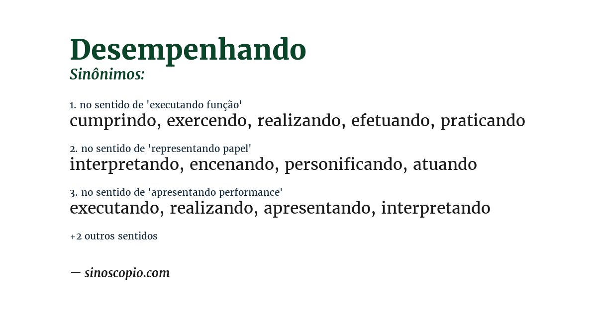 Sinônimo de desempenhando