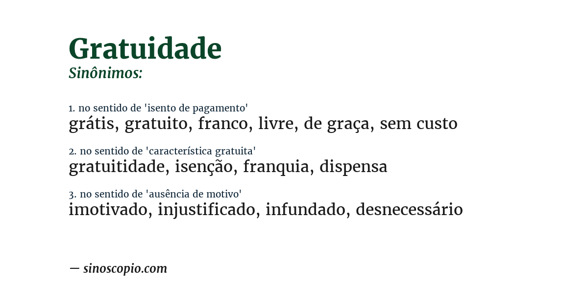 Sinônimo de gratuidade