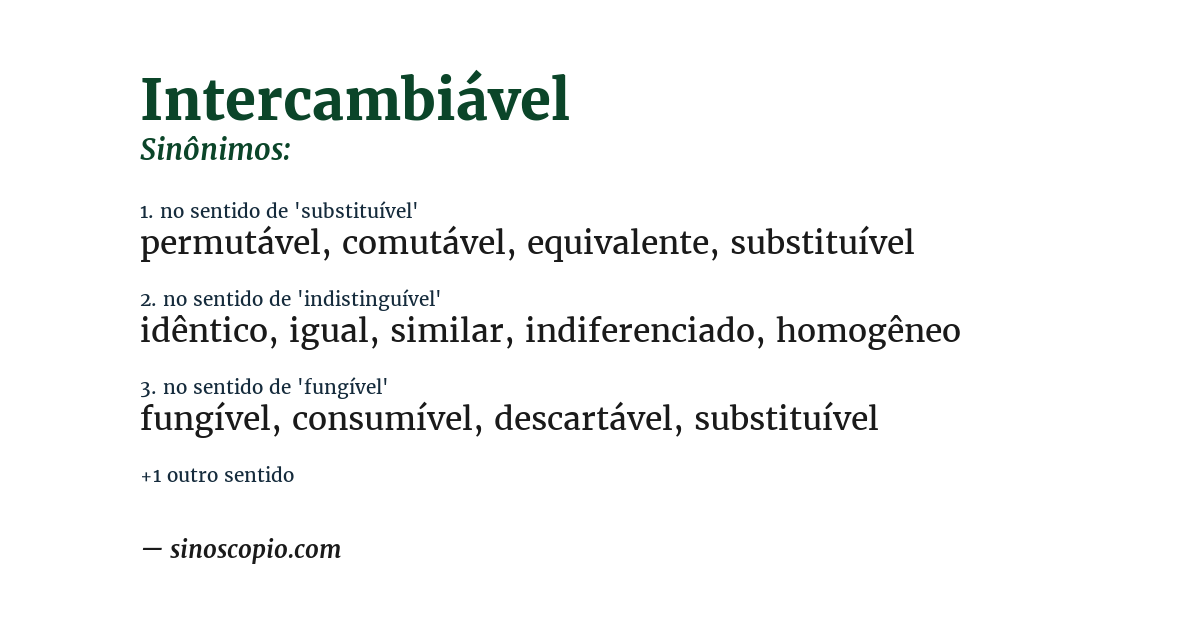 Sinônimo de intercambiável