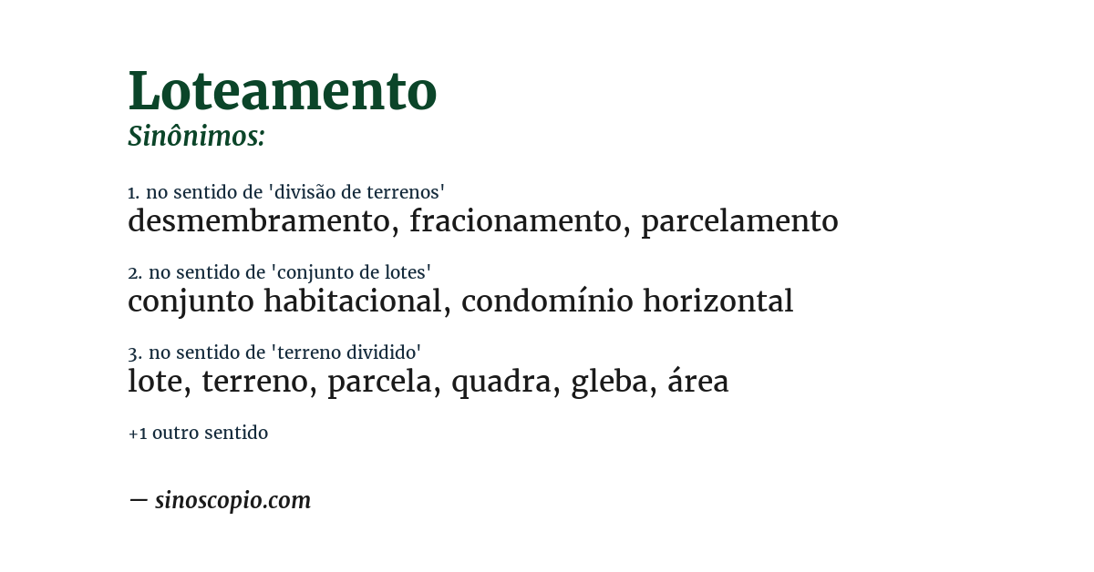 Sinônimo de loteamento