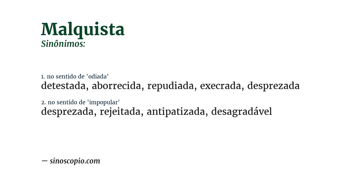 Sinônimo de malquista