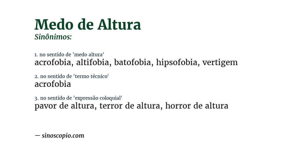 Sinônimo de medo de altura