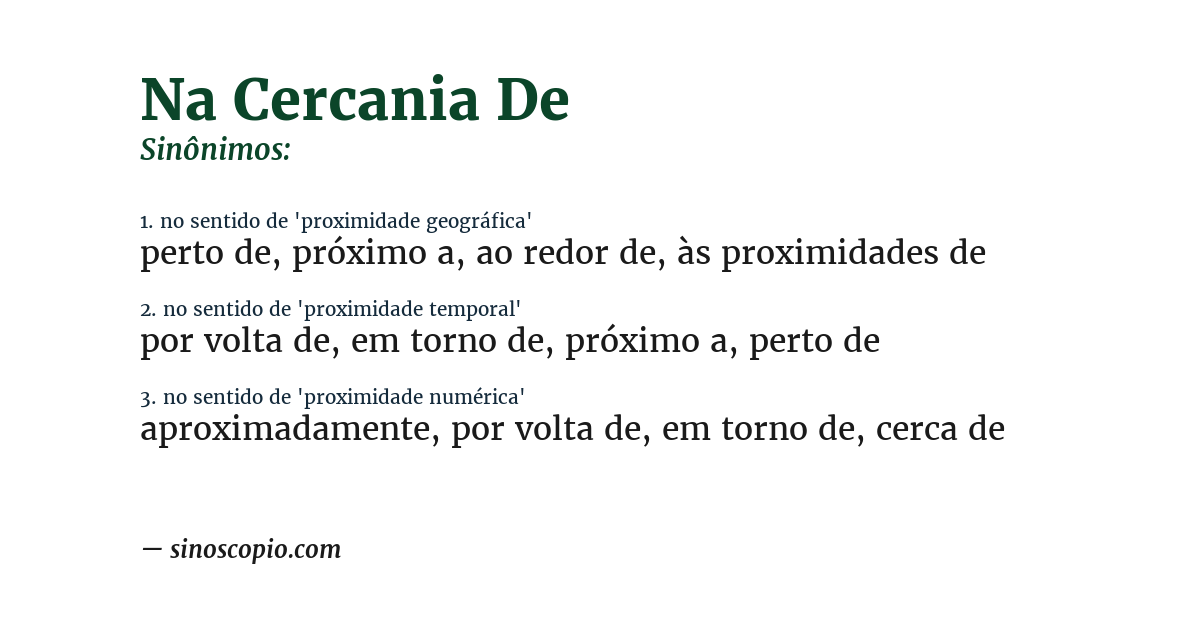 Sinônimo de na cercania de