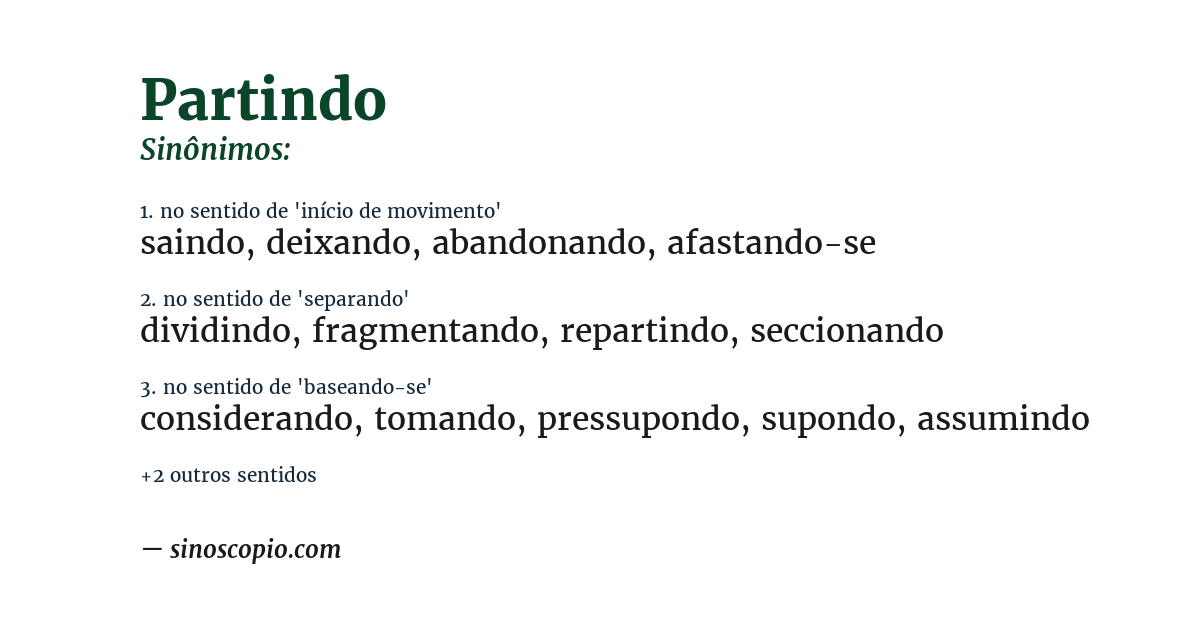 Sinônimo de partindo