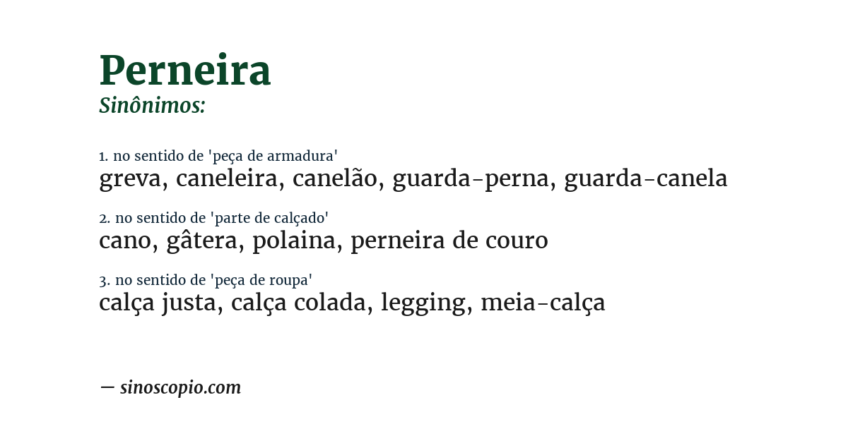 Sinônimo de perneira